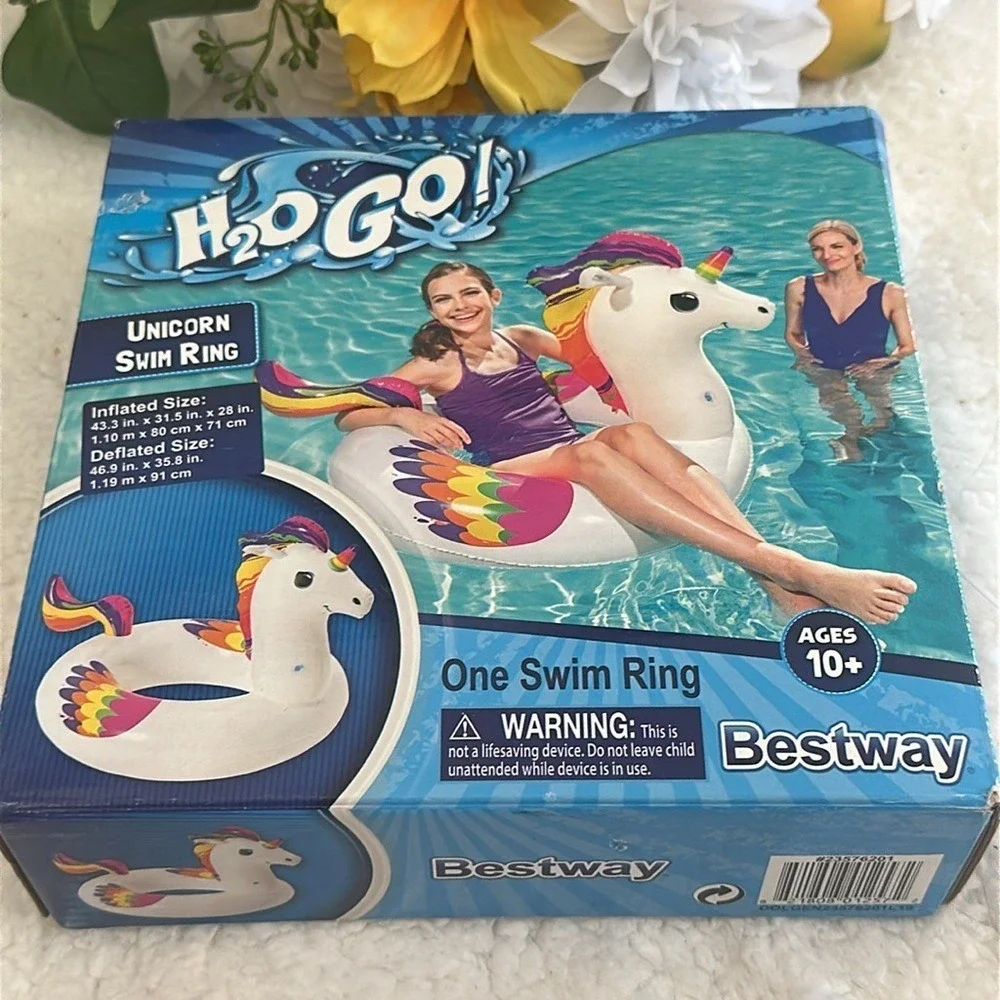 Bestway H2OGO! Unicorn Swim Ring Inflatable Pool Float Rainbow Ages 10+ NEW